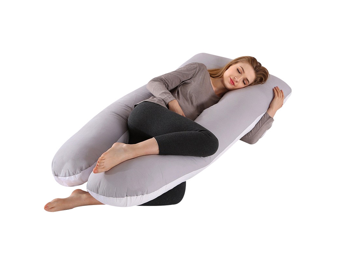 Almofada para Grávidas, Travesseiro de Apoio para Gestantes, Alívio Dor no Corpo Durante a Gravidez SPQMENT (130x70cm cinza e Branco)