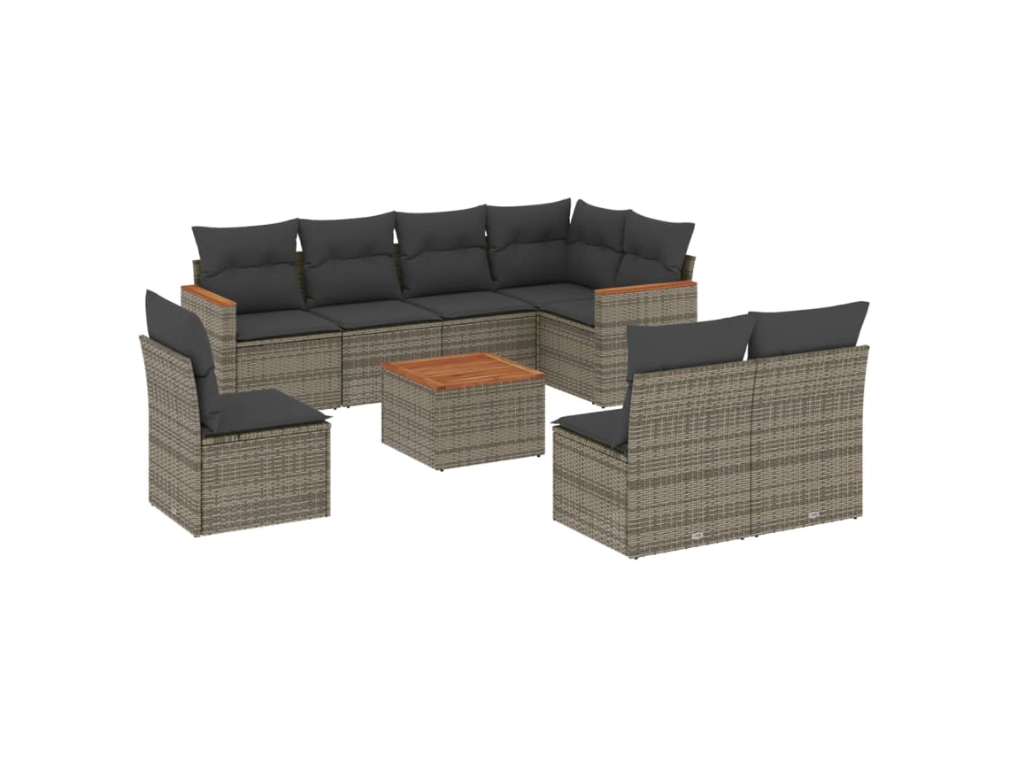 Conjunto de 9 sofás para jardim com almofadões Vime Pe Cinzento MAISON EXCLUSIVE (90x200 cm)