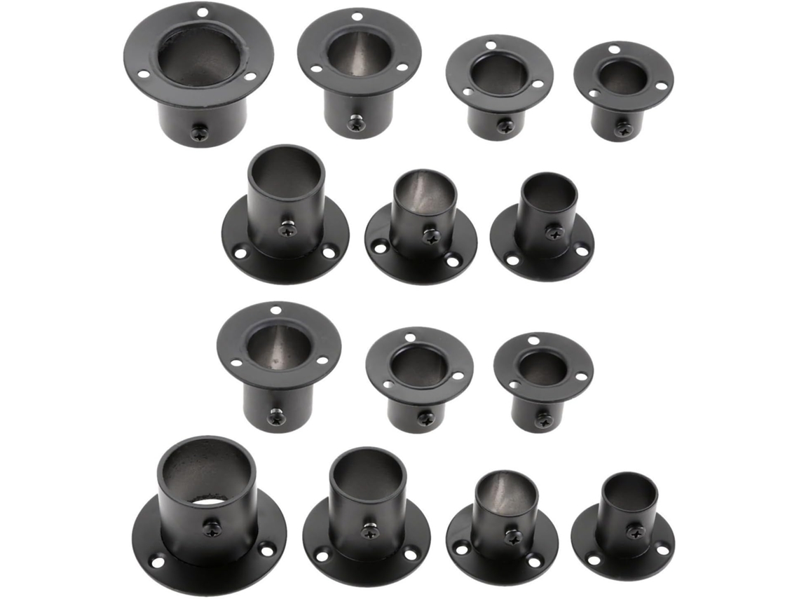 Suportes De Varão Flangeados Para Guarda Roupa, Pretos, Para Varões De Pendurar, Parafusos De Aço Inoxidável 19 22 25 32mm
