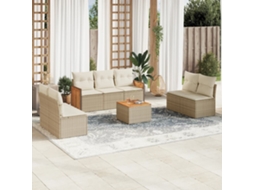 Vidaxl 8 Pcs Conjunto De Sofás P/ Jardim Com Almofadões Vime Pe Bege