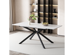 Mesa De Jantar Extensível Automática 150/180x70x76 Cm, Retangular, Design Com Base Cruzada E Efeito Mármore Preto E Branco