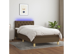 Cama Box Spring C/ Colchão/led 80x200cm Tecido Castanho-escuro