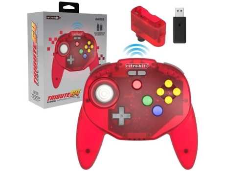 Retrogaming-RETRO-BIT Tribute64 2.4Ghz Wireless Gamepad para Nintendo 64/Switch/Pc/Mac Clear Red