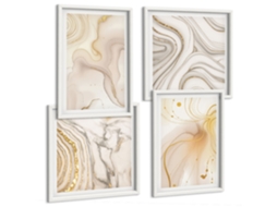 Composição De Quadros Motivos Florais Abstratos Elegância Espelharte (4 Peças)