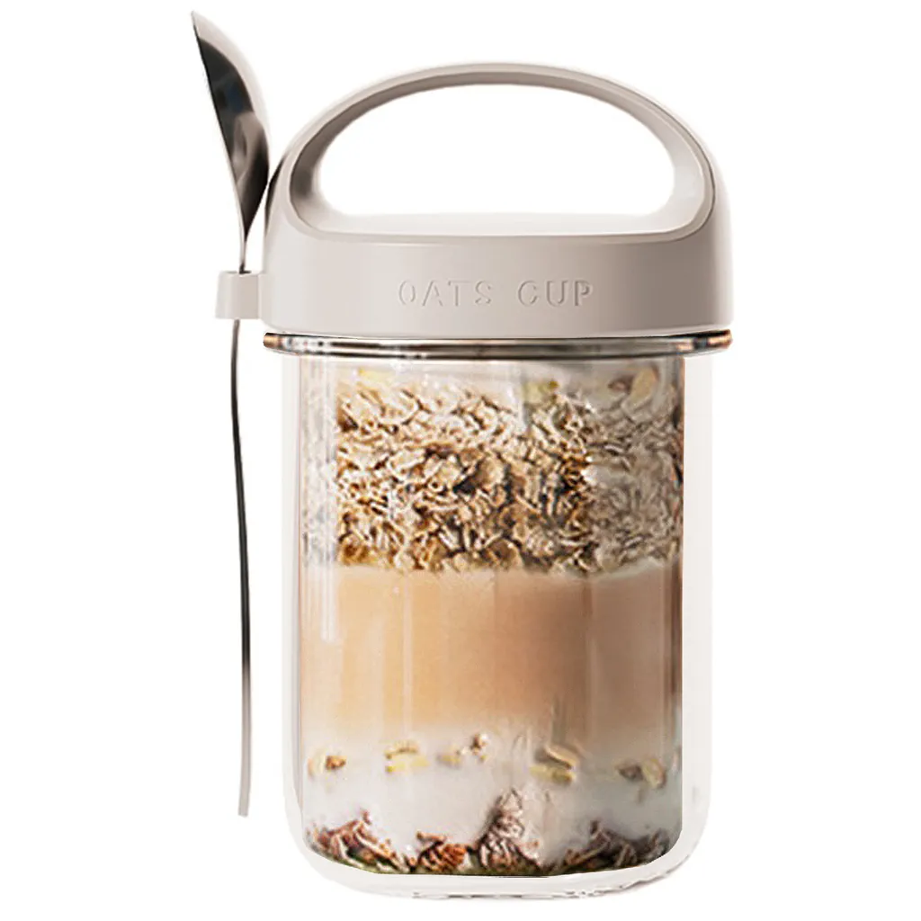 Copo De Cereal De 430 Ml Para Levar Consigo, Iogurte De Vidro Com Colher, Lancheira De À Prova De Vazamentos Para O Café Da Manhã, Cinza