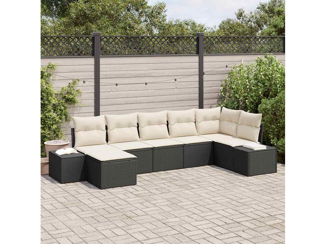 Vidaxl Conjunto De Sofá De Jardim 7 Unid. Preto Vime Pe