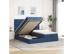 Estrutura De Cama Otomana Com Colchões 200x200cm Tecido Azul