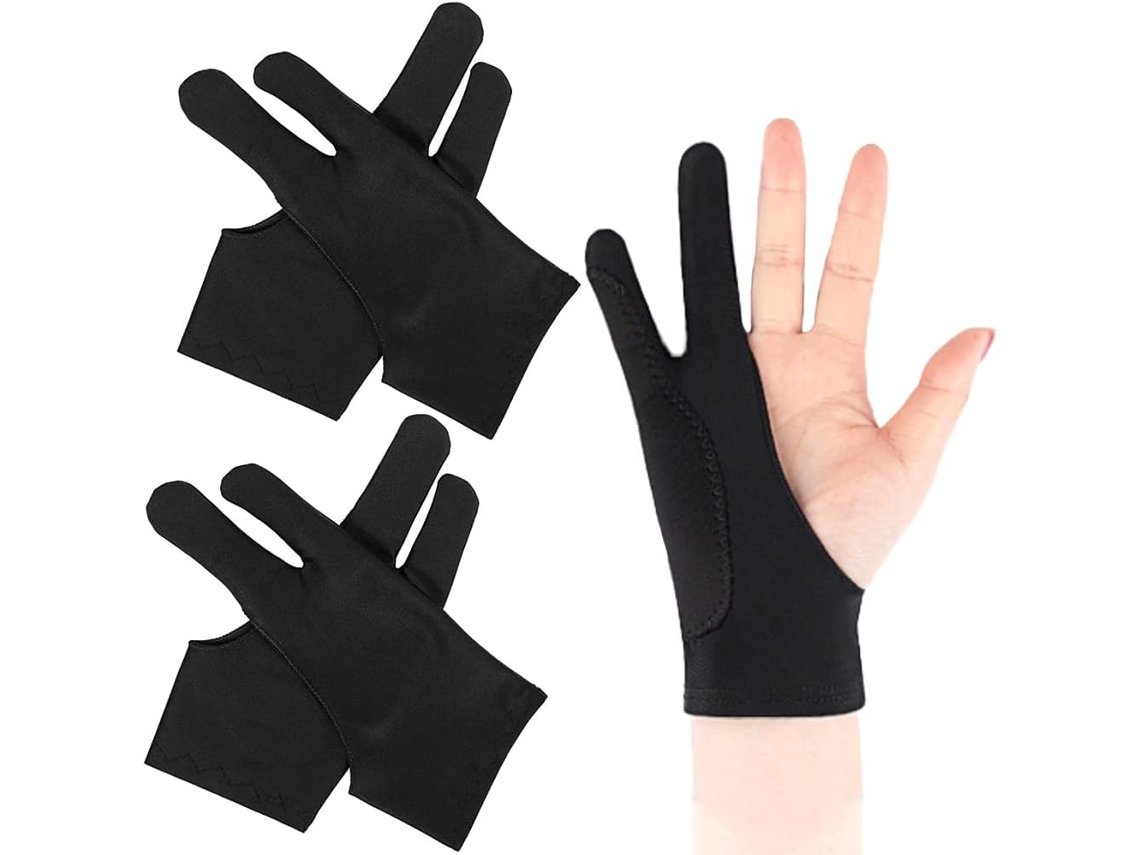Lurelia, Luva Artística, 4 Luvas, Tamanho M, Preto, Dois Dedos, Elástica, Antitoque