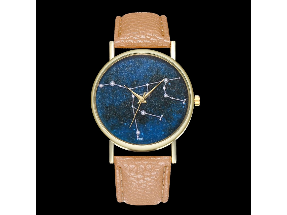 Relógio de quartzo unissex com pulseira de couro PU, mostrador Universe, Zhoulianfa (bege)