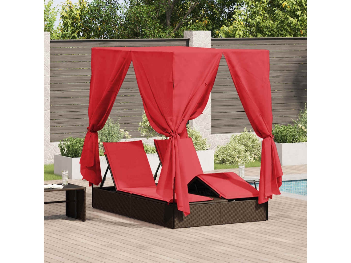 Vidaxl Espreguiçadeira Dupla Vermelho 205 X 129 X 200 Cm Vime Pe