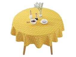 Rebe manta Redonda de Algodão e Poliéster Amarela 150cm Impermeável para Casa Exterior Hotel Casamento Festa Decoração Pastoral Listrada