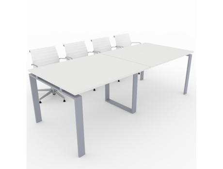Mesa de Reunião de Casa e de Escritório. Estrutura Metálica Aberta Cinzento Prateado Tampo em Melamina Branca 240X100. Fabricada em Espanha. OFICIT