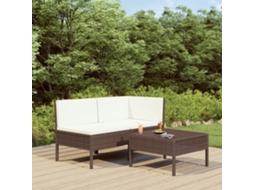 Vidaxl 3 Pcs Conjunto Lounge Jardim C/ Almofadões Vime Pe Castanho