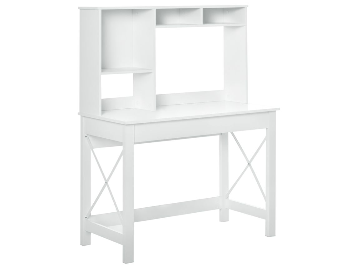 Mesa de Computador com Estante Integrada e Tampo Amplo, Design Moderno para Espaços Pequenos, 105x50x137,5 Cm, Acabamento Branco CHEZMOI