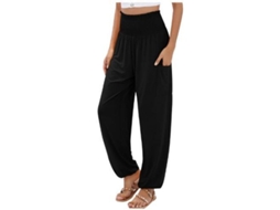 2026 pantalones Harem de Yoga para Mujer de Cintura Alta Con Bolsillos Boho 3xl Negro