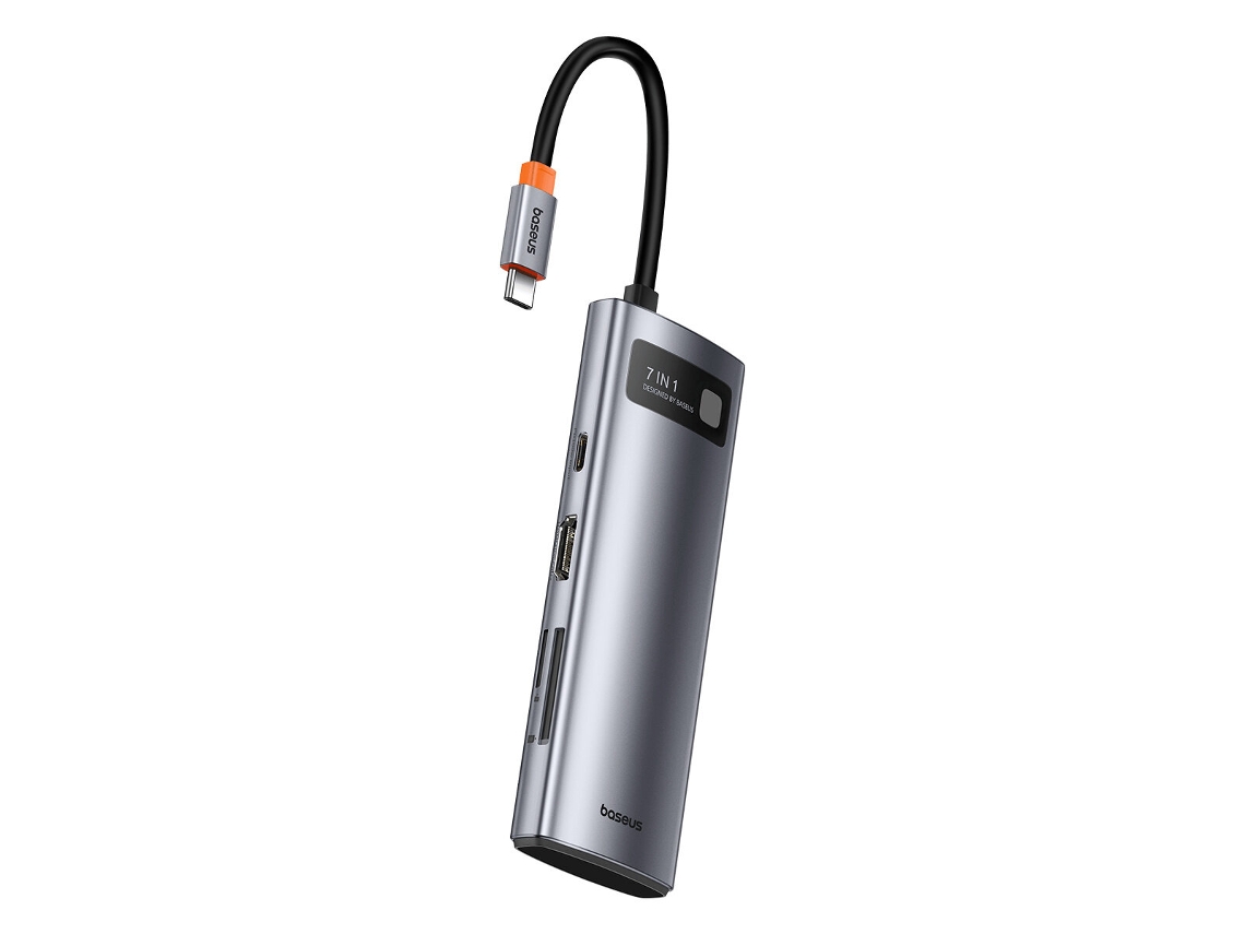 Estação de acoplamento Grey-baseus 7 em 1 com 3 portas USB 3.0 / PD100W Type-C / 4K 60Hz HD / Leitor de cartão SD e TF