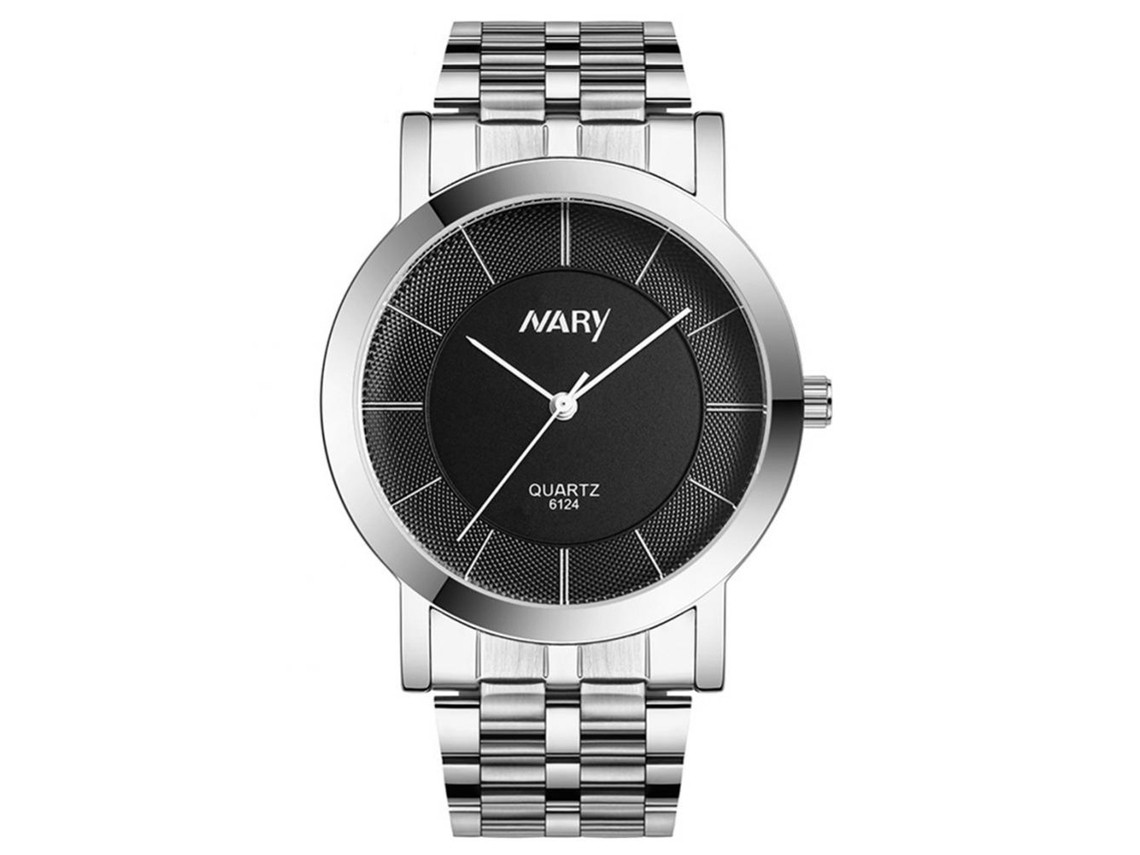 Reloj De Pareja Nary Impermeable Dial Doble Círculo Correa Acero Inoxidable (mujer Negro)