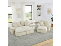 Sofá Modular 2 Lugares, Almofadas Cloud, Apoio Para Pés, Bolsos Laterais, Ideal Para Sala/escritório, Também Como Poltrona-cama.
