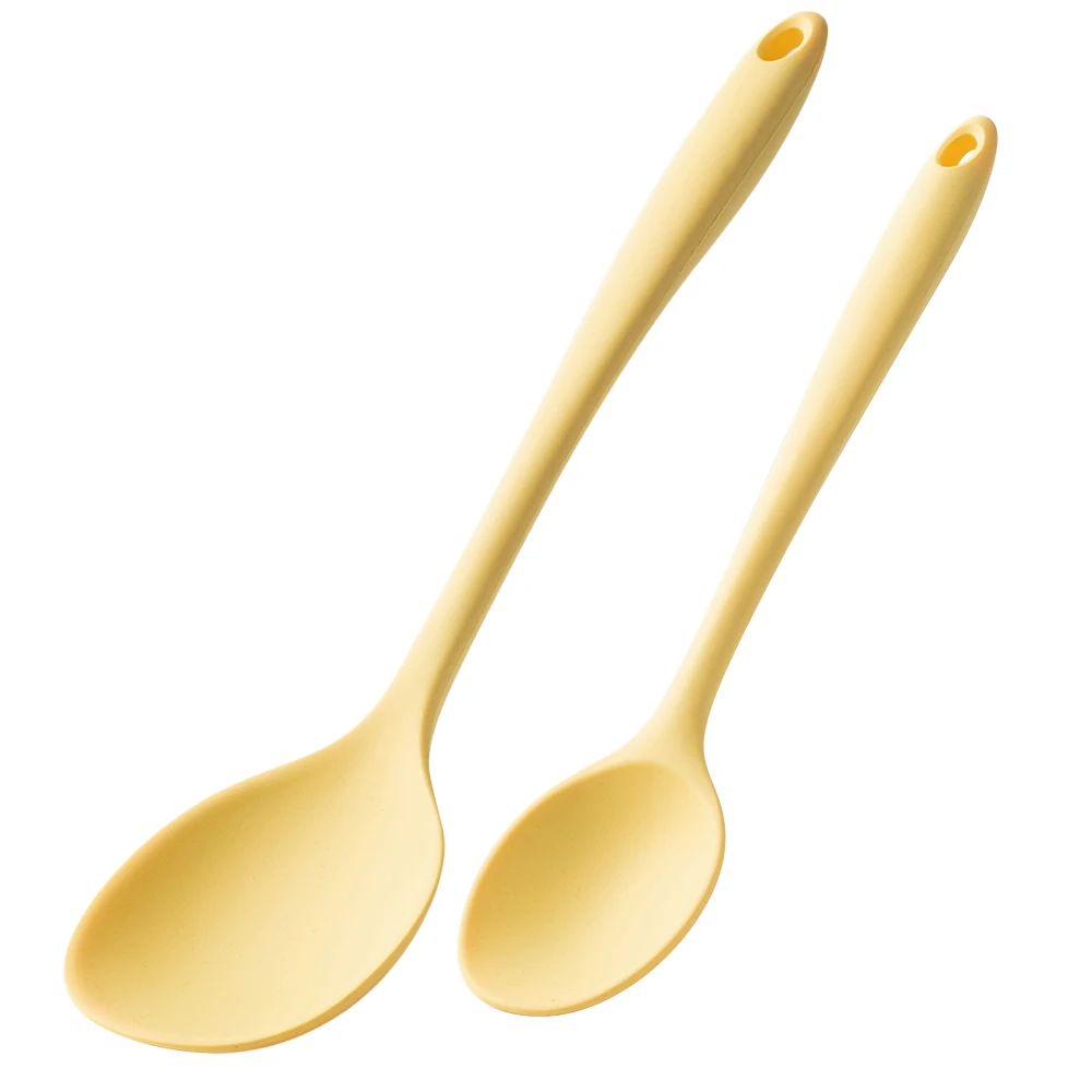 Colheres de Sopa de Silicone, Antiaderentes e Resistentes Ao Calor, com Cabo Longo, Ideais para Cozinhar em Casa. MDUG (conjunto Amarelo de 2 Peças)