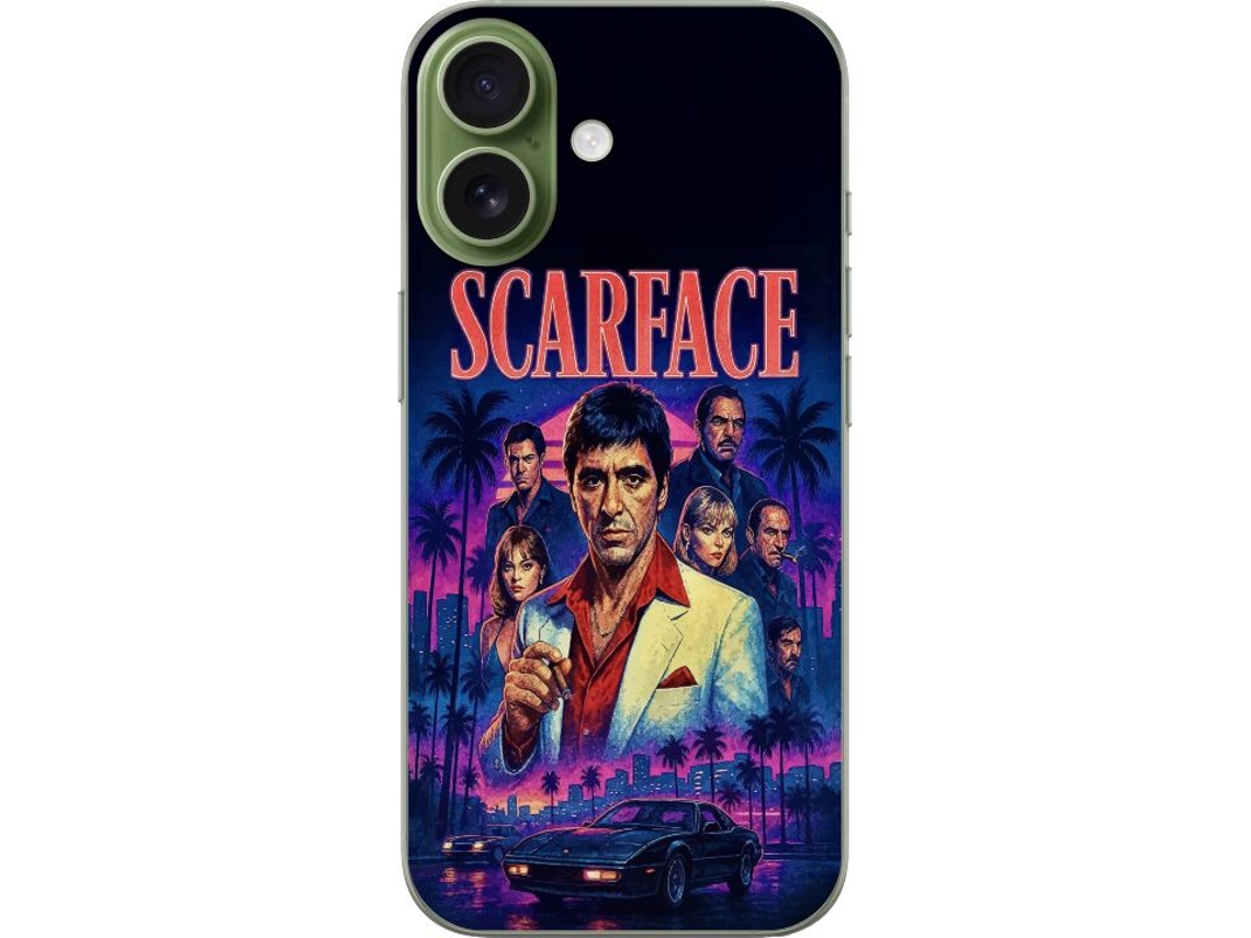 Capa Para Celular Compatível Com Apple Iphone 17. Pôster De Gângster Em Cores Neon Com Al Pacino Ao Centro, Estilo Retrô Dos Anos 80 Com Palmeiras, Ca