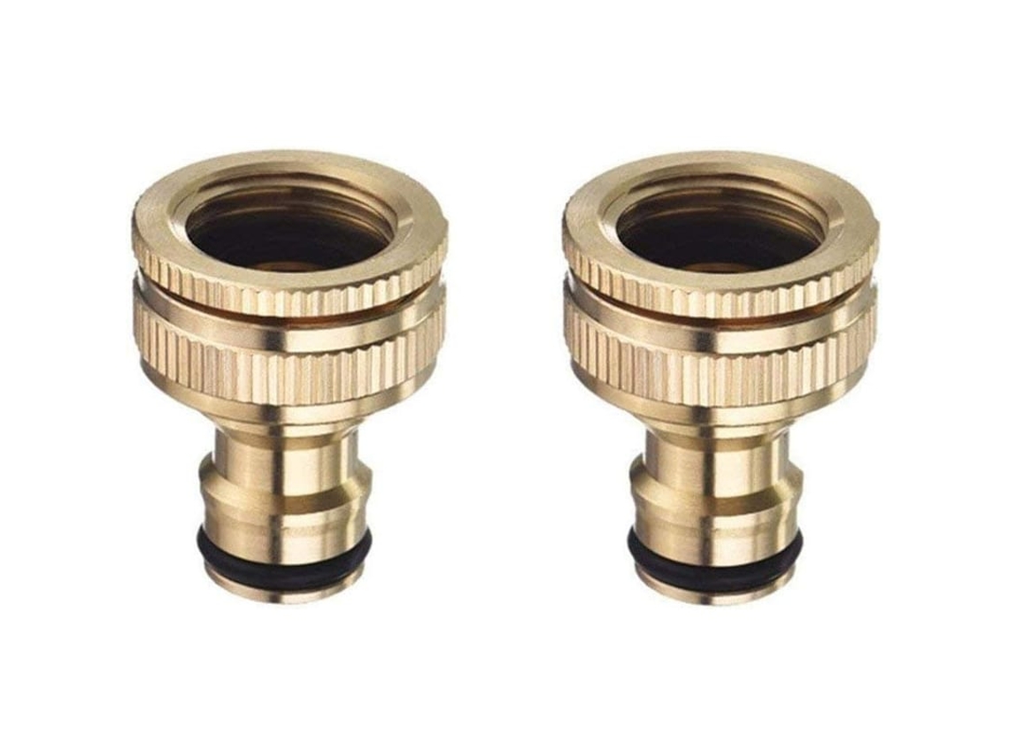 Adaptador De Torneira De Jardim De Latão 2 Em 1 Com Rosca Bsp 3/4" E 1/2" - 2 Unidades