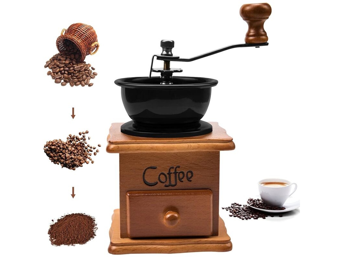 Moedor de café manual Madeira, com ajuste de moagem para espresso, prensa francesa e café coado, ideal para casa, escritório e viagens.