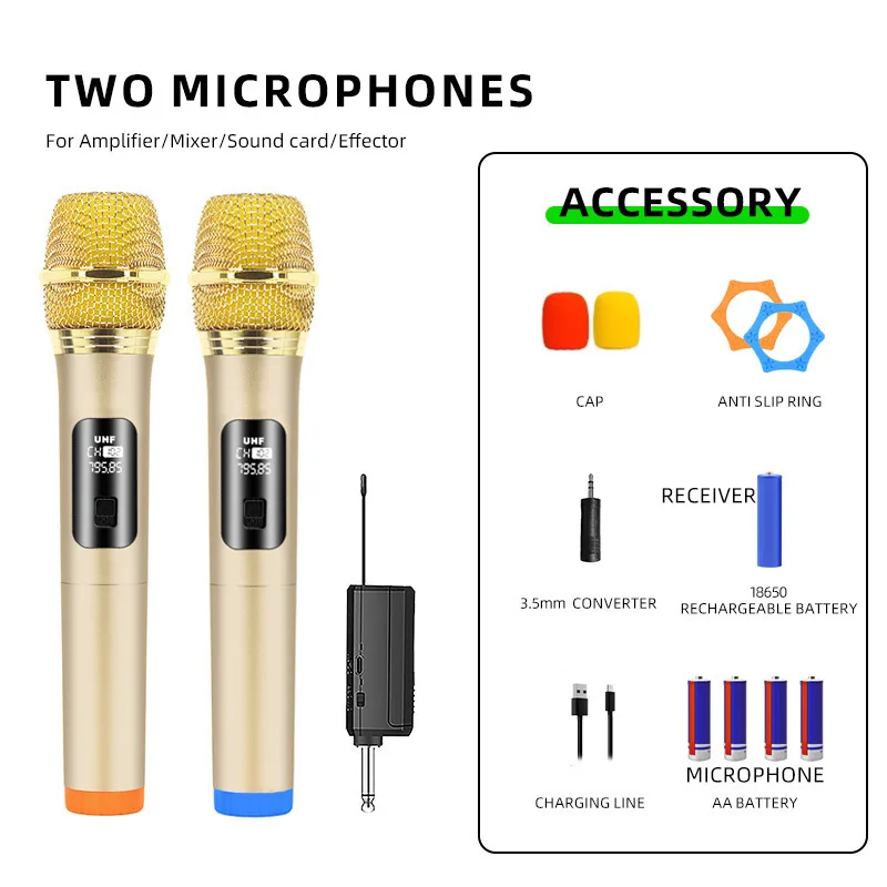 Microfone Sem Fio 2.4g, Frequência Fixa Uhf MDUG (dourado)