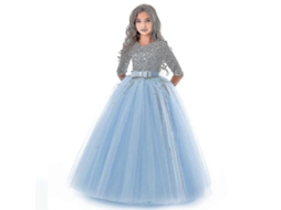 Vestido Princesa Encaje Azul Longo Formal