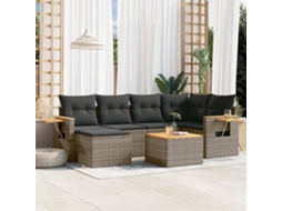 Vidaxl 7 Pcs Conjunto Sofás P/ Jardim C/ Almofadões Vime Pe Cinzento