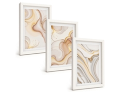 Conjunto De Pinturas Motivos Abstratos Lineares Moldura Branca Quadros Para A Sala De Estar Espelharte (3 Peças 20x30 Cm)