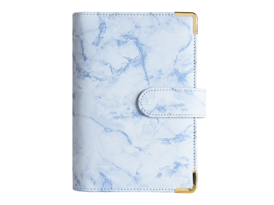 A6 Ring Binder Marble Pattern Leather Pu Cash Budget Planner Notebook, Marble Corner Protector Blue Cover Only