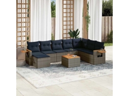 Vidaxl 9 Pcs Conjunto Sofás P/ Jardim C/ Almofadões Vime Pe Cinzento