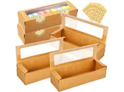 Caixas Kraft Para Macarons Com Janela Transparente, 50-unidades, 7-folhas De Adesivos Decorativos, Ideais Para