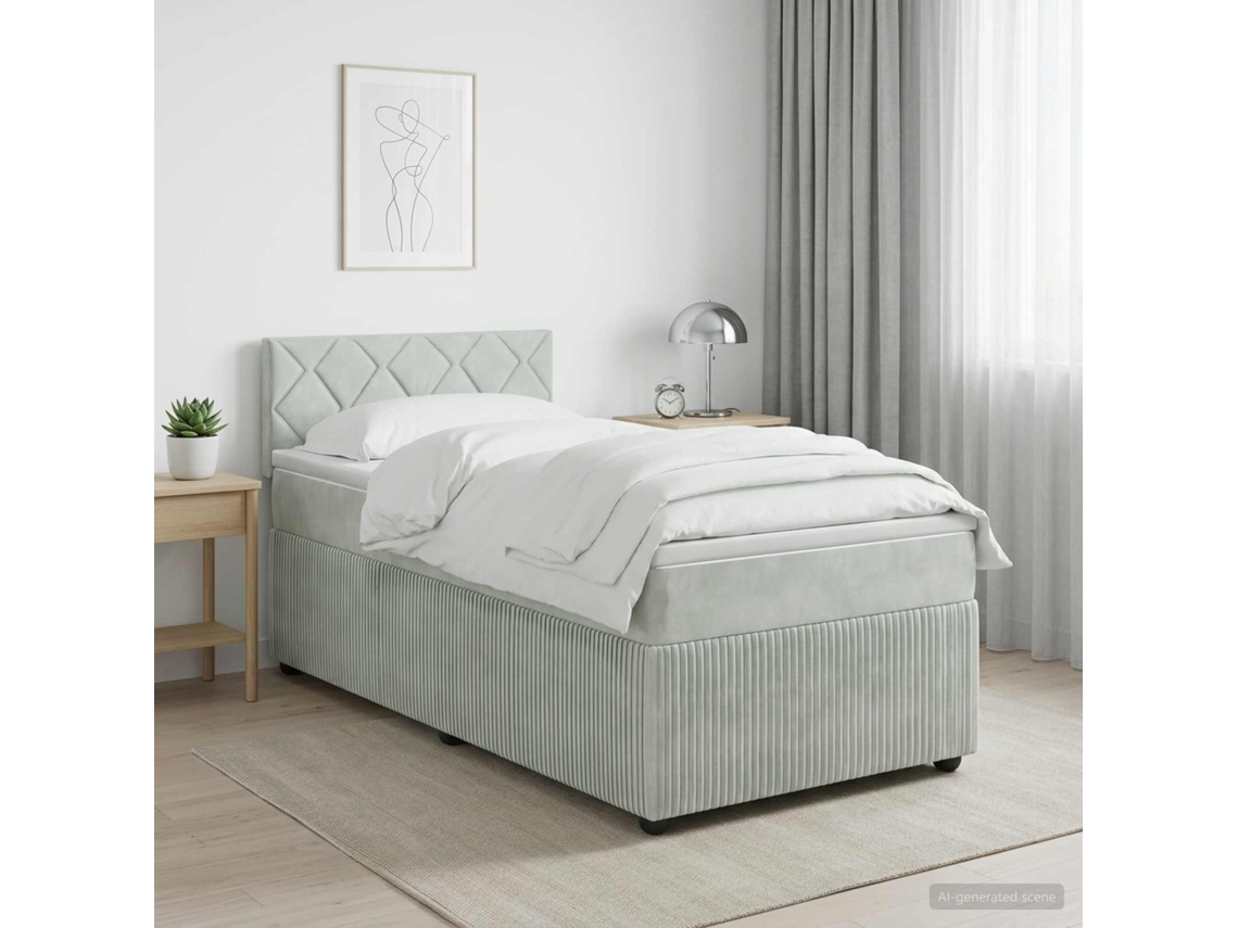 Vidaxl Cama Box Spring Com Colchão Cinzento-claro 90 X 190 Cm Veludo