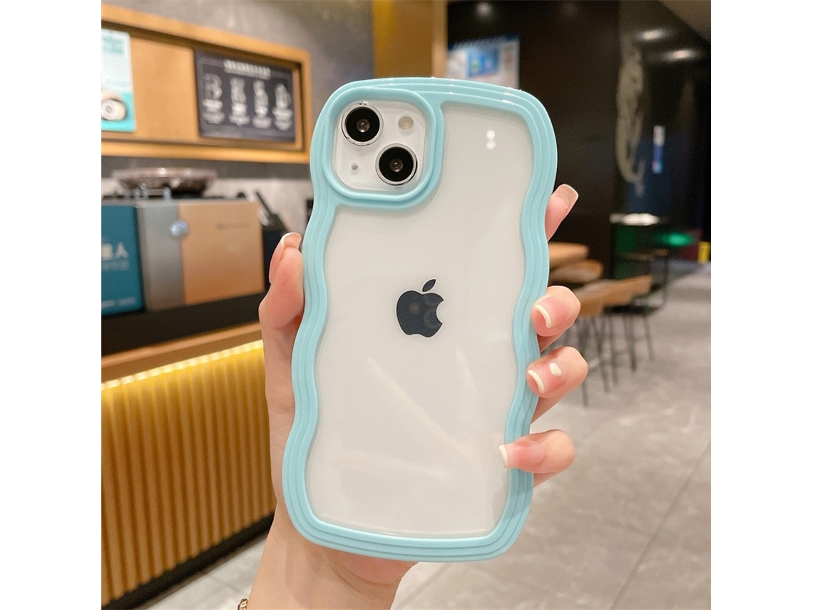 Capa Para Iphone 17 Pro Max L onda Azul Claro Com Borda Ondulada E Cor Sólida.