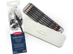 Caixa Metal DERWENT 6 Lápis Graficos+Afia