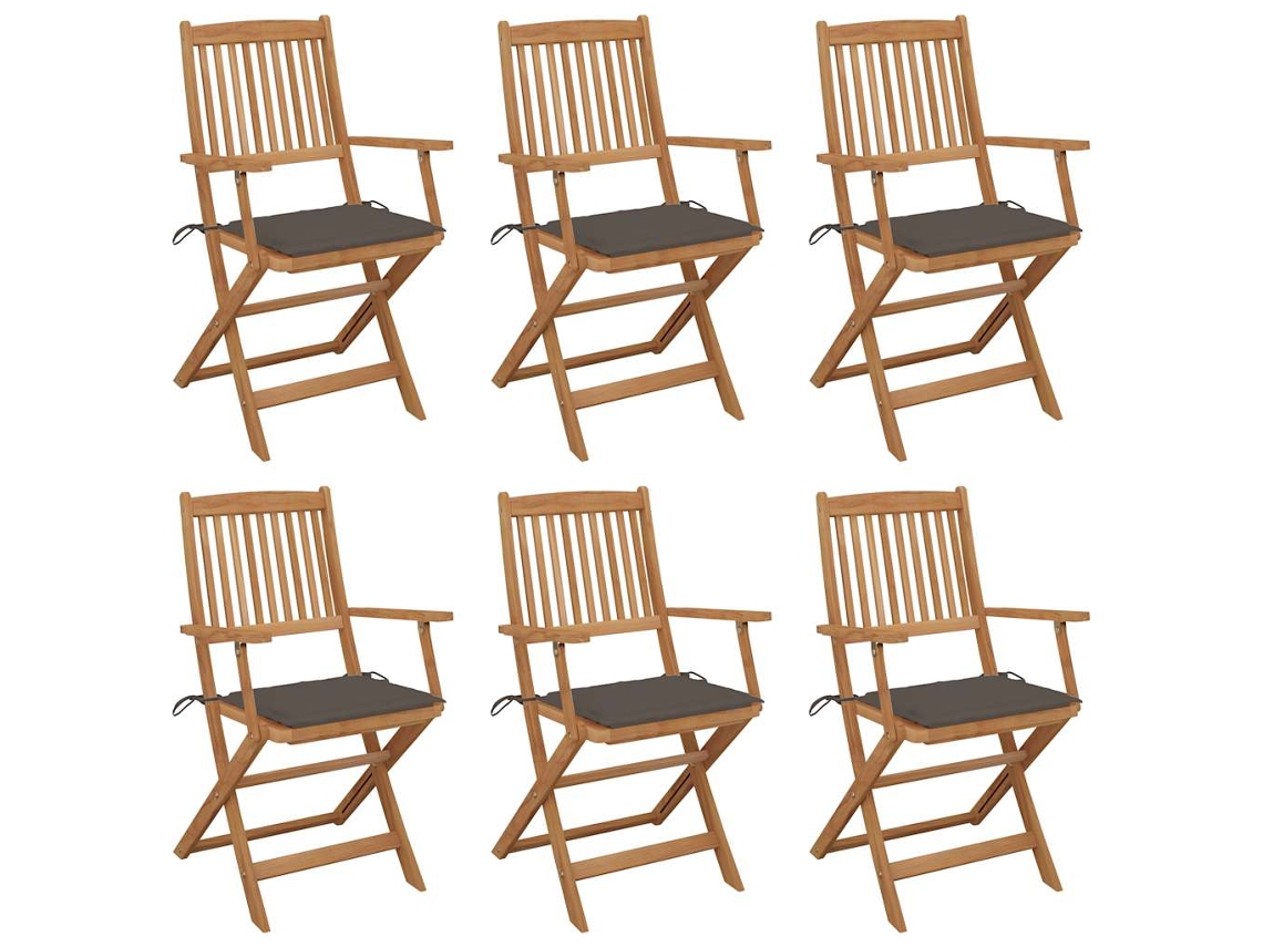 Vidaxl Cadeiras De Jardim Dobráveis C/ Almofadões 6 Pcs Acácia Maciça