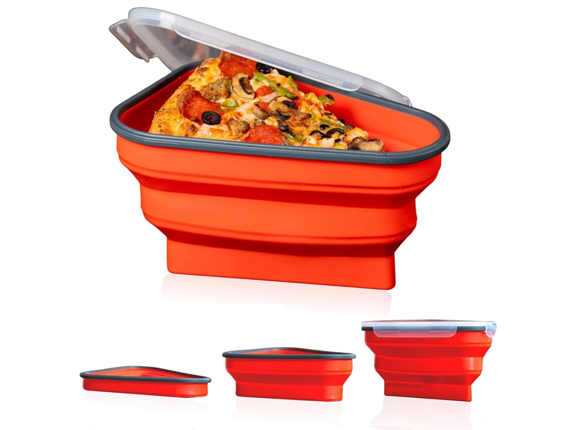 Recipiente de Fatia de Pizza de Silicone Dobrável com Tampa Reutilizável para Armazenamento