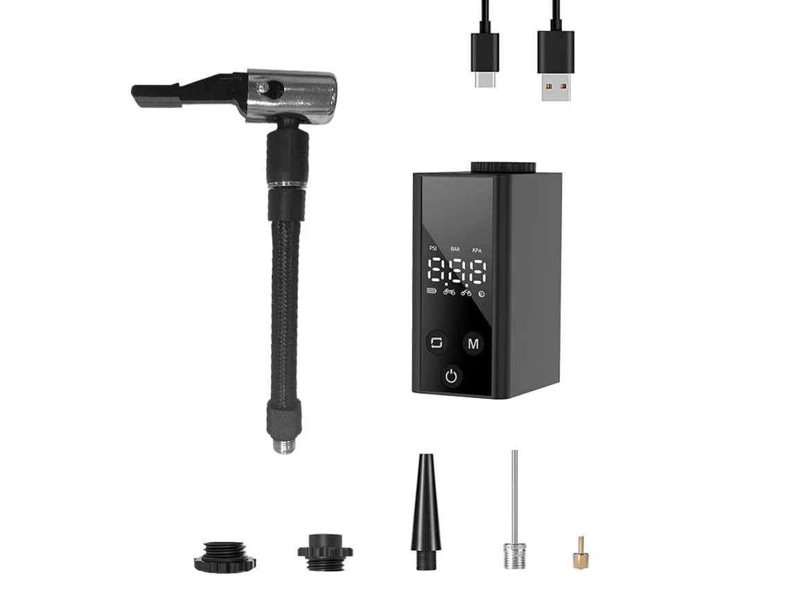 Mini Bomba Para Bicicleta 125g Com Manómetro Digital E Válvulas Presta E Schrader