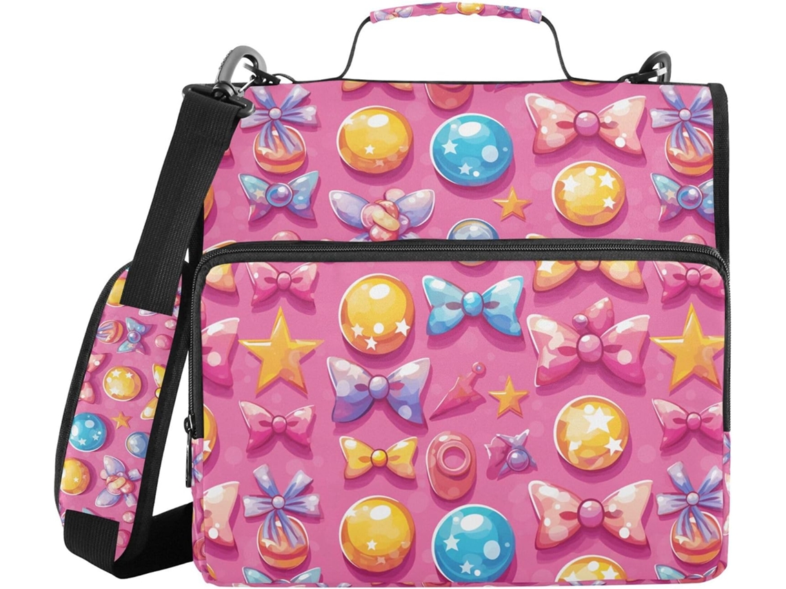 Pasta Organizadora De Documentos Com Estampa Bolinhas Em Estilo Cartoon, Alça De Ombro, Vários Bolsos De 3, 8cm, 3 Compartimentos