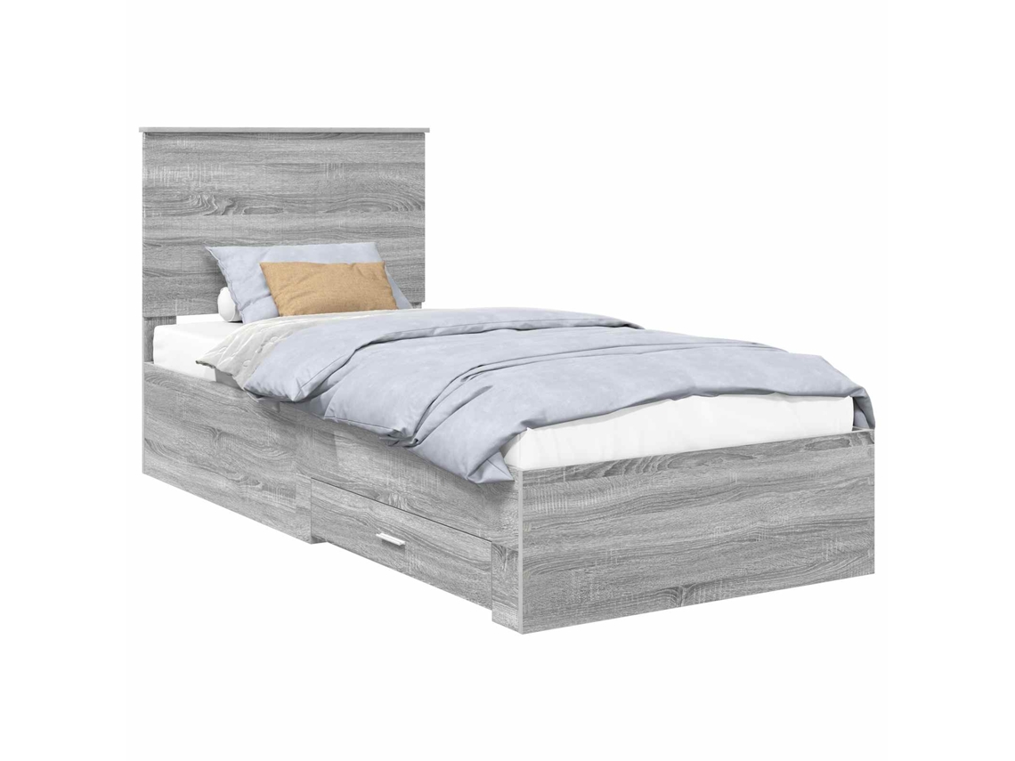 Estrutura da Cama Cinza Sonoma em Madeira Processada 90x190 cm MAISON EXCLUSIVE