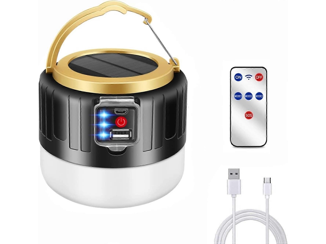Rebe lâmpada de Camping Led Recarregável Usb, Solar, Bateria Externa 5200 Mah, Impermeável Ipx6, 5 Modos Sos Preto