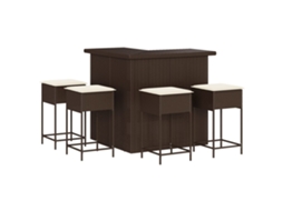 Conjunto 5 de bar p/ jardim c/ almofadões VIDAXL vime PE castanho