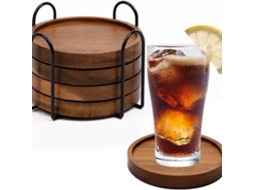 Encostos de madeira com suporte de 10cm de acácia para bebidas, barras, xícaras e copos ZYBLSSBB