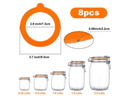 Conjunto De 8 Anéis De Vedação De Silicone Para Potes, À Prova De Vazamentos, Borracha Padrão Para De Vidro