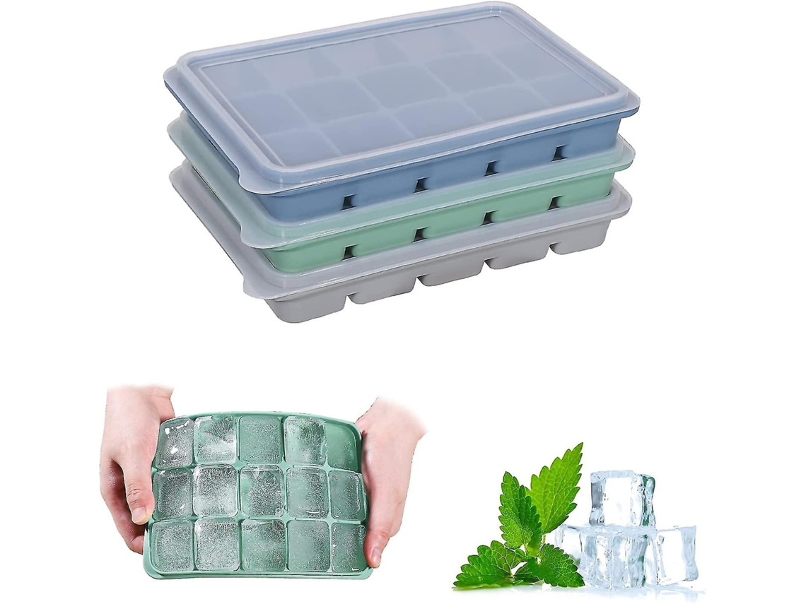 3 Moldes de Gelo de Silicone com Tampa Anti vazamento, Liberação Fácil, Flexível, para Bebidas Frias, Comida para Bebê e Whiskey