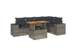 Conjunto de 6 Sofás de Jardim com Almofadões Vime Cinzento MAISON EXCLUSIVE (80x200 cm)