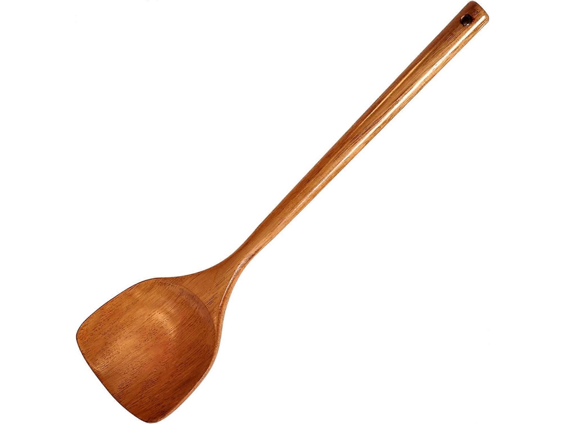 Espátula de madeira com cabo longo para cozinha, utensílio durável feito à mão, não risca panelas antiaderentes.