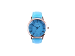 Relógio de Pulso Feminino de Moda com Pulseira Pu e Mostrador Redondo Azul Claro