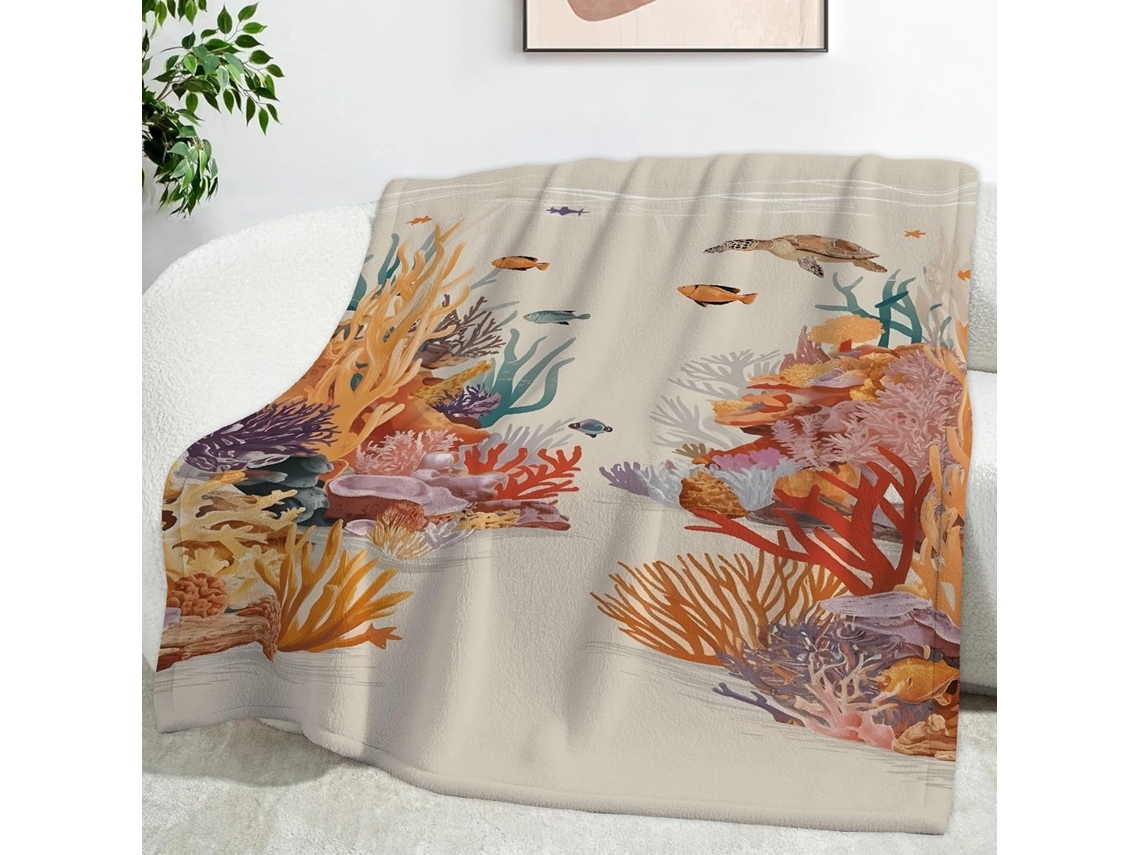 Manta com Estampa de Criaturas Marinhas Algas 150x200 Cm Multifuncional Macia e Aconchegante em Flanela Ideal
